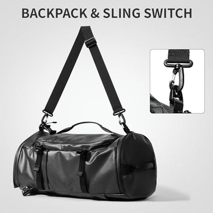 YOUMIAN Gym Duffle Bag 3 IN 1 Travel Backpack 40L Waterproof Shoe Compartment for Men and Women Basketball Soccer Sports Bag (TPU Black Checkered) - color: Tpu Black Checkered