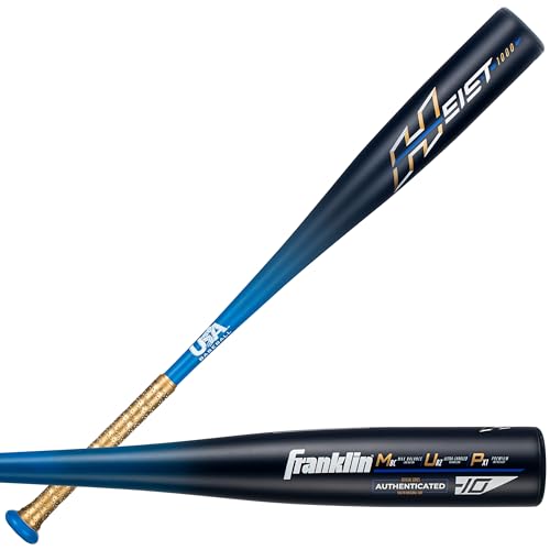 Franklin Sports Youth Baseball Bat - Heist Kids Baseball Bats for Ages 8-12 - 2 5/8" Inch Big Barrel Kids Metal Bat - Youth Drop -9 + -10 Aluminum Bats - USA Baseball - 26" to 30" Bats