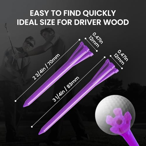 FINGER TEN Golf Tees Plastic Unbreakable Easy to Find Bulk Value 200/500/1000 Count, 2 3/4 3 1/4 Inch Tee Driving Range Reduce Friction, Green Red White USA Flag Practice - color: Purple, size: 500 Count (2 3/4 Inch)