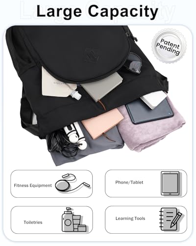RHDZO Drawstring Backpack Gym Backpack with Shoe Compartment for Men Women String Sports Bag with Wet Pocket Cinch Swim Beach Bag, Large Black