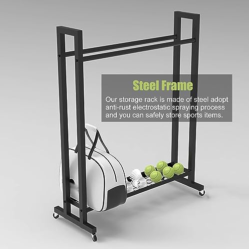 School/Gym/Training Ground Badminton/Tennis Racket Storage Organzier Holder Rack Freestanding, Rolling Mobile Sports Equipment Cart, Large Capacity