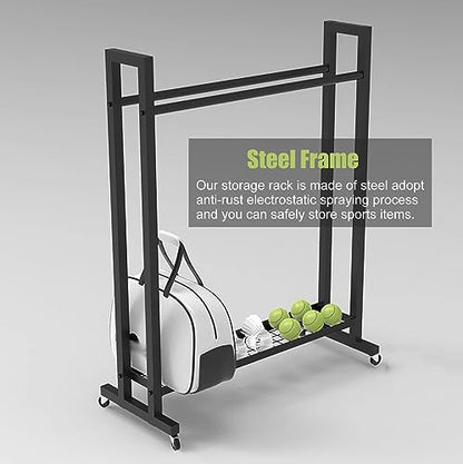 School/Gym/Training Ground Badminton/Tennis Racket Storage Organzier Holder Rack Freestanding, Rolling Mobile Sports Equipment Cart, Large Capacity