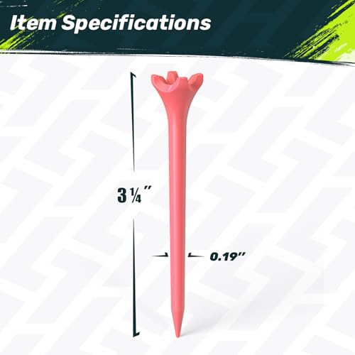 SAPLIZE Upgraded 4-Prong Golf Tees Plastic, 50/100/120/200 Pack (1-1/2", 2-3/4'', 3-1/4"), Engineered to Reduce Friction & Side Spin, Unique Golf Gifts for Golfers - color: Pink (100pcs, 3-1/4")