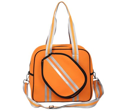 Pickleball Sports Tote Bag with Racket Holder, Neoprene, Adjustable Shoulder Strap - color: Orange