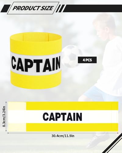 4 Pcs Captain Arm Bands for Soccer, Yellow Adjustable Soccer Captain Armband, Arm Bands Football for Adults and Youth, Suitable for Rugby, Basketball, Volleyball Teams
