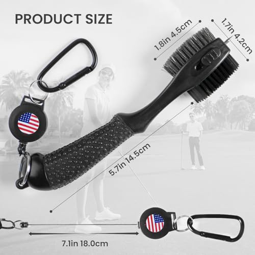 FINGER TEN Retractable Golf Club Cleaner Brush with Magnetic Clip, Durable Nylon Groove Scrub Iron Sharpener Compact Design, Portable Wire Tool for Golf Club Ball Bag Cleaning - color: Black Brush