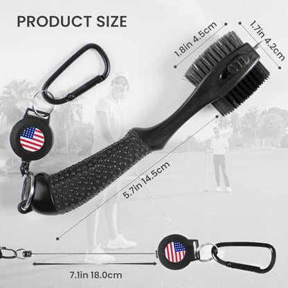 FINGER TEN Retractable Golf Club Cleaner Brush with Magnetic Clip, Durable Nylon Groove Scrub Iron Sharpener Compact Design, Portable Wire Tool for Golf Club Ball Bag Cleaning - color: Black Brush