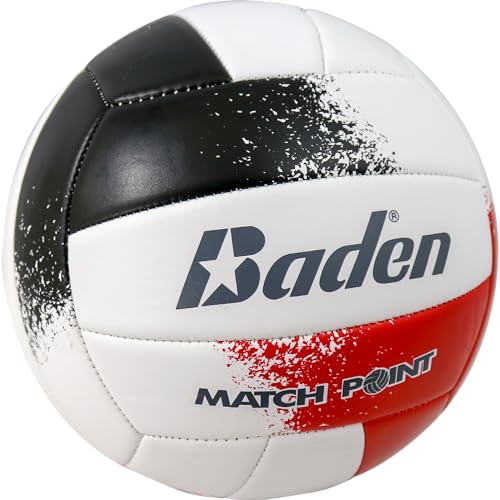 Baden | Match Point | Cushioned Synthetic Leather | Outdoor Recreation Backyard Volleyball + College Camp Ball | Official Size 5 - color: Red/Black/White
