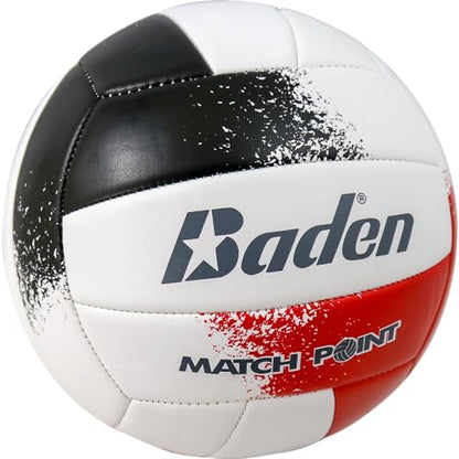 Baden | Match Point | Cushioned Synthetic Leather | Outdoor Recreation Backyard Volleyball + College Camp Ball | Official Size 5 - color: Red/Black/White