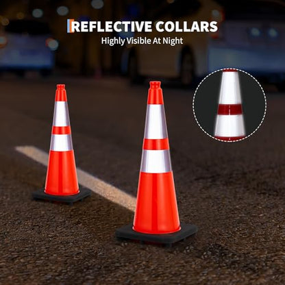 Traffic Cones 28", ExploreHorizon 10 PCS Safety Cones, PVC Orange Safety Road Parking Cones with 2 Reflective Collars,Hazard Construction Cones for Home Traffic Parking - size: 10 PCS Traffic Cones 28"
