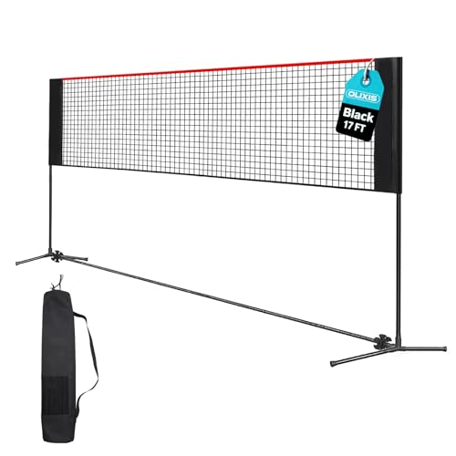 OLIXIS Portable Badminton Net, 2-5 FT Height Adjustable Volleyball Net, Badminton Net with Carry Bag, Volleyball Net, Pickball Net, Backyard Game Indoor Outdoor Use