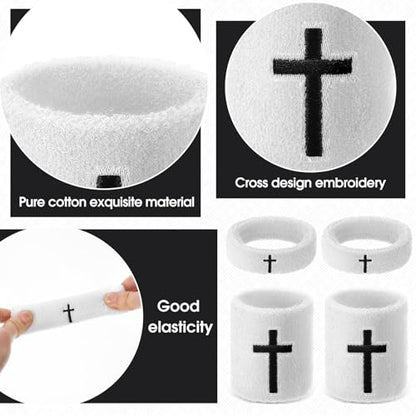 Soulchen 4 pcs Cross Bicep Bands Wrist Bands Christian Arm Sweat Wristbands Absorbent Armband for Men Women Football Baseball Players Sports Activities Supplies - color: White