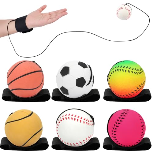 SAYAYA 6/12/24 PCS Wrist Return Ball on a String 2.36 Rebound Return Sport Balls with Elastic Strap Baseball Soccer Tennis Practice Party Favors, Wrist Exercise and Fun Play for Kids & Adults - size: 6 Pcs, style: Multi-Style