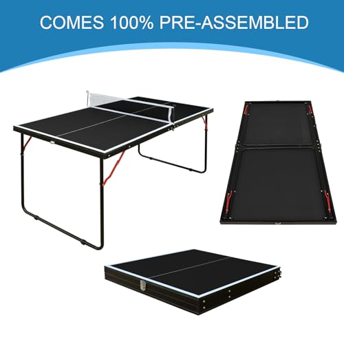 4/6/8/9 ft Professional Table Tennis Table Ping-Pong Tables Set Foldable & Portable Tables with Removable Net 2 Table Tennis Paddles and 3 Balls Easy Assembly