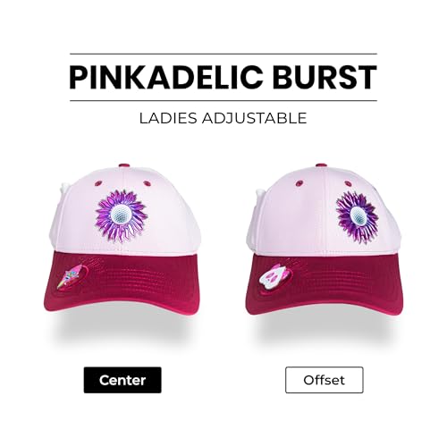 Ladies Adjustable Hats - Tee Holder with Tees & Bill Magnet with Ball Marker - 100% Custom Made - color: Pinkadelic Burst, style: Offset