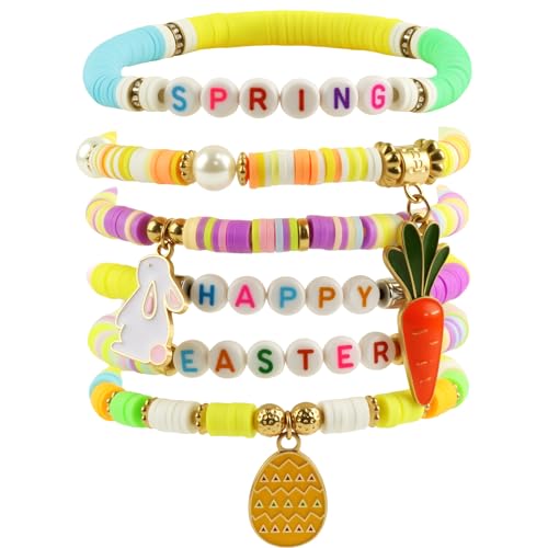 OHOME Easter Basket Stuffers for Teens - 6 Pack Bracelets for Women -Bunny Egg Gifts for Adults Kids Girls - Easter Dresses Outfit Shirts | Bunny Egg Fillers Decorations Decor Party Supplies - style: Easter