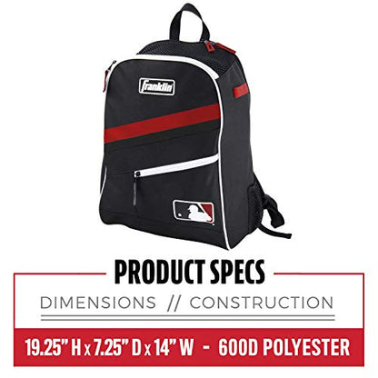Franklin Sports Kids MLB Baseball Batpack Bag - Youth Baseball, Softball + Teeball Backpack - Sports Equipment Bag for Kids + Toddlers - Holds (2) Teeball + Baseball Bats + Includes Fence Hook - color: Black/Red/White