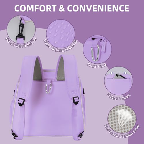 Pickleball Bag Pickle Ball Backpack for Women,Pickleball Accessory Tote Sport Equipment Bag Machine Washable with Shoe Compartment,Wet Pocket,Adjustable Shoulder Strap Fence Hook,Great Gift 30L-Purple - color: Purple