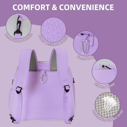 Pickleball Bag Pickle Ball Backpack for Women,Pickleball Accessory Tote Sport Equipment Bag Machine Washable with Shoe Compartment,Wet Pocket,Adjustable Shoulder Strap Fence Hook,Great Gift 30L-Purple - color: Purple