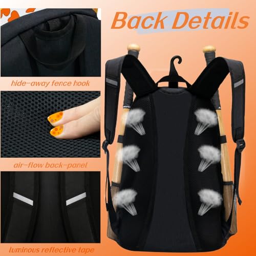 Youth Softball Equipment Bag with Vented Shoe Compartment, Baseball Bat Bag, Fence Hook, for Batting Mitten, Helmet, Teeball Gear, Adult Boys Girls Kids - color: Orange Leopard