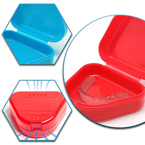TAORANJU Retainer Case with Vent Holes, 2 Pcs Denture Cases Orthodontic Mouth Guard Case Dental Retainer Holder Braces Storage Boxes for Dentures and Braces (Red, Blue)