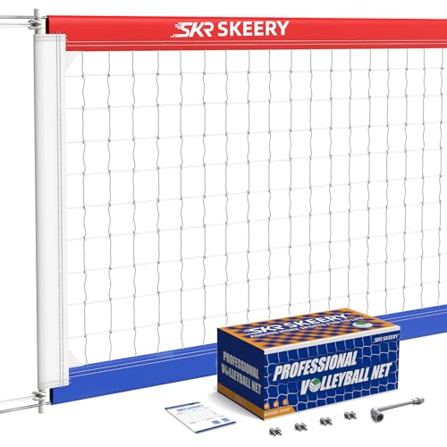 SKEERY Professional Volleyball Net,Official Size 32×3.3FT,Equipped with Double Steel Cables with 3.3FT Double Side Bars,Portable Volleyball Net for Backyard,School,Courts - color: PRO