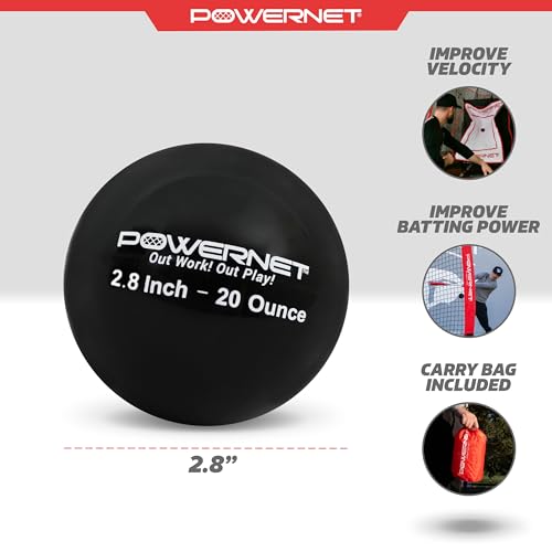 PowerNet Weighted Baseballs for Hitting Training, Baseball Training Equipment for Throwing & Batting, Build Muscle & Strength, 6 Balls 2.8" 12-20 oz - color: 20 Oz - Black