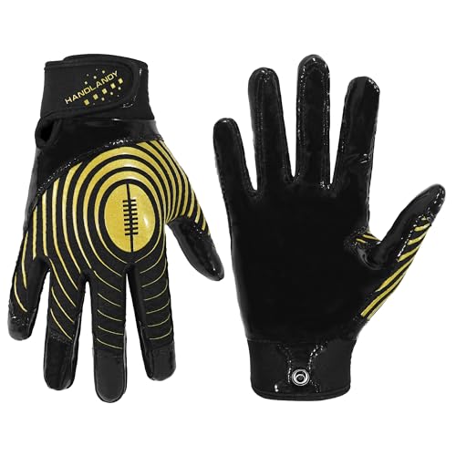HANDLANDY Youth Football Gloves, Kids Sticky Receiver Gloves,Super Grip Football Glove Best Gift for Boys,Girls - color: Black and Amber, size: X-Small-Youth