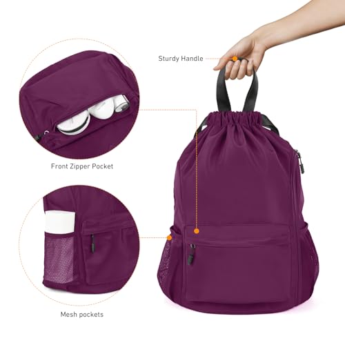 Valleycomfy Waterproof Drawstring Gym Backpack Bag for Men & Women,Sports Gym Bag with Side Pocket Orange - color: A-purple