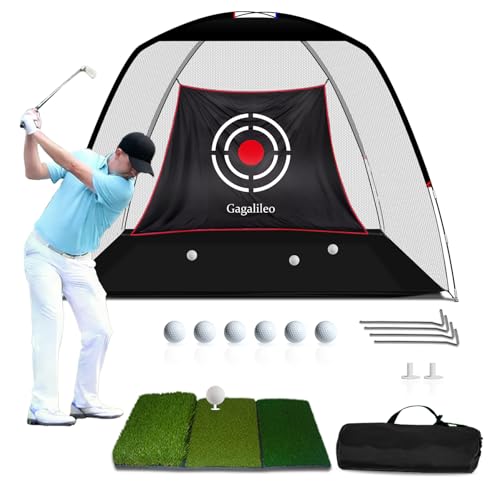 Gagalileo Golf Hitting Net Backyard Driving: 10x7FT Professional Backstop with Silent Velvet Target Portable Practice for Men Dad Complete Sport Set Gift - color: White, size: 10X7FT