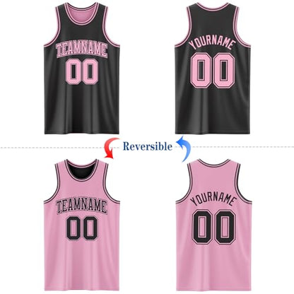 Custom Reversible Basketball Jerseys Men Youth, Personalized Sports Shirts Team Uniforms Printed Name Logo Number - color: Light Pink and Black