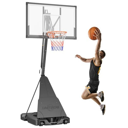 Portable Outdoor Basketball Hoop, 44 Inch Shatterproof PC Backboard, 5-10FT Hand Pull Height Adjustable with Wheels, Perfect for Kids, Teens & Adults, Backyard Driveway Indoor Use - style: Hand Crank Handles