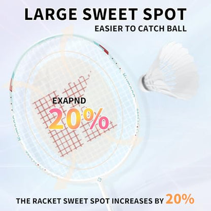 Badminton Racket Set of 2, Carbon Shaft Aluminum Frame Badminton Rackets for Outdoor Backyards Games, Badminton Racquets Set with 2 Overgrips and 1 Bag