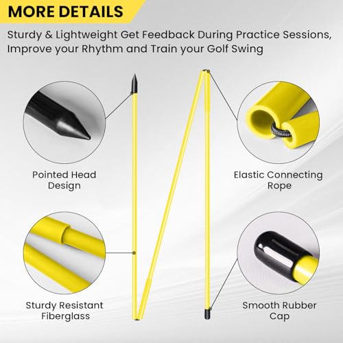 FINGER TEN Golf Alignment Sticks Rods Swing Trainer Tools 43 Inch 2 Or 3 Pack, Fits in Golf Bag Tour Stickers Practice Training Aid - color: 3 Pack Faint Yellow
