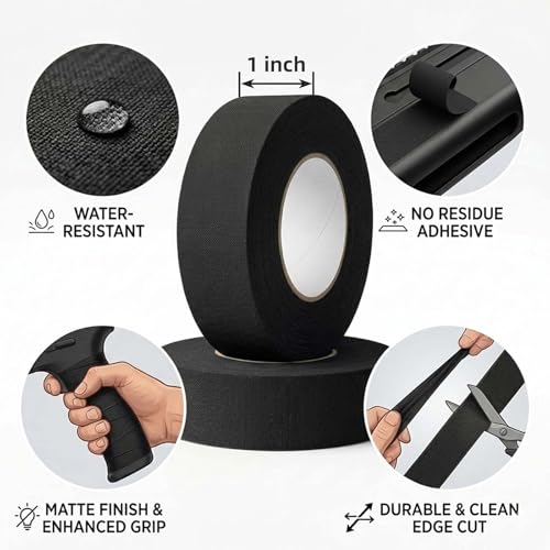 2 Rolls Magsaddle Gun Grip Tape, Non-Reflective, No Residue Goon Grip Tactical Tape for Pistol, Handgun, Rifle, Sports, Tool, Pull Up Bars, Handles, Bats, Rackets, Gym Equipment, Handrails - color: Black