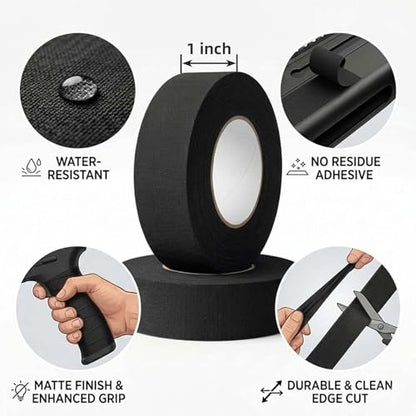 2 Rolls Magsaddle Gun Grip Tape, Non-Reflective, No Residue Goon Grip Tactical Tape for Pistol, Handgun, Rifle, Sports, Tool, Pull Up Bars, Handles, Bats, Rackets, Gym Equipment, Handrails - color: Black