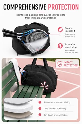 Pickleball,Tennis Racket Bag,Gym Bag for Women,Man. Quilted, Holds 2 Rackets with Shoe Compartment. Sport Bag for Gym, Court, Travel Duffle Bag - color: Black