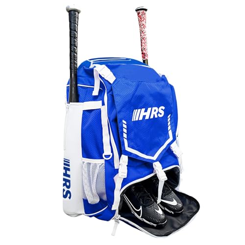 Hit Run Steal Bat Bag Backpack, Holds 4 Bats, Gloves, Helmet, and Cleats, Royal Blue
