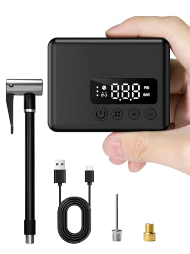 Mini Bike Pump, 30s Fast Inflate Bike Pump with Gauge, 150PSI Portable Bicycle Tire Pump with Auto Stop for Road Bikes, Mountain Bike, E-Bike, Motorcycles, Balls