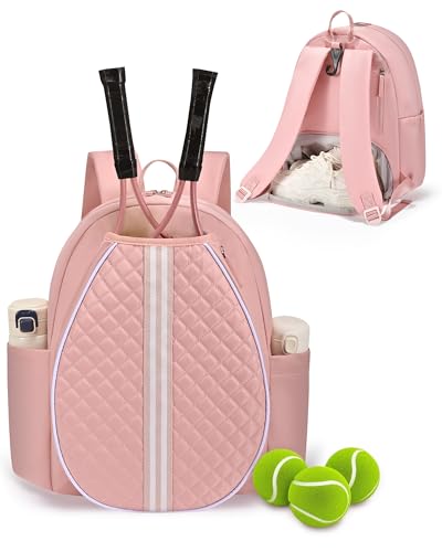 Tennis Bag, Quilted Tennis Sling Crossbody Backpack, Water Resistant Tennis Racket Bags for Women Men, Suitable for Pickleball Tennis Badminton - color: Pink, size: Large