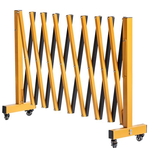 11FT Industrial Expandable Barricade Folding Security Gate with Wheels,Retractable Driveway Gate with Aluminum Fence(Yellow, 11FT) - color: Yellow, size: 11FT