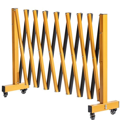 11FT Industrial Expandable Barricade Folding Security Gate with Wheels,Retractable Driveway Gate with Aluminum Fence(Yellow, 11FT) - color: Yellow, size: 11FT