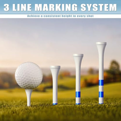CHAMPKEY Premium Wood Golf Tees 200 Count - 3 Line Marking System Golf Wood Tees - Achieve Consistent and Long Distance Shot