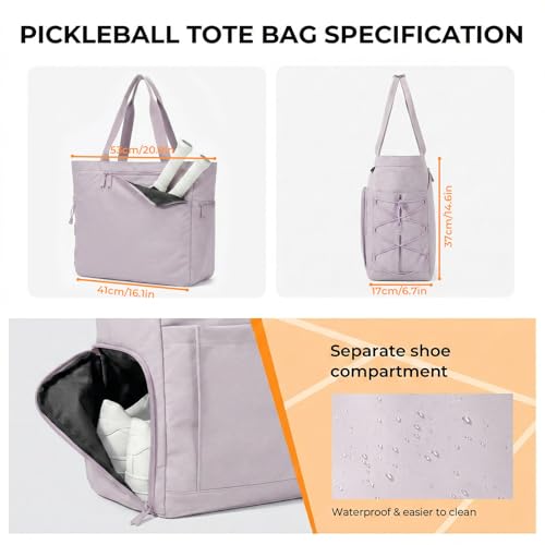 Pickleball Bag for Women Men, Large Pickleball Tote Holds 2-4 Rackets, Pickleball Bags with Shoe Compartment & Water Bottle Pocket, Pickleball Gifts, Water-Resistant & Lightweight - color: Pink