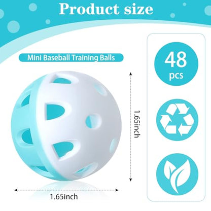 VioraWhite 48 Pack Mini Practice Baseballs 1. 65 Inch Small Baseball Training Lightweight Hollow with a Drawstring Bag for Hitting, Batting Training Use - color: Blue