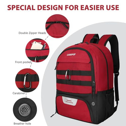 LARIPOP Soccer Backpack with Ball Holder & Shoe Compartment Large Capacity Youth Sports Bag for Training - color: Dark red