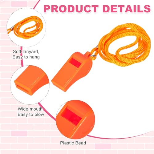 Whistles with Lanyard, Training Sports -Fitting for (Coaches/Referee/Outsides/Team Events) - color: Orange