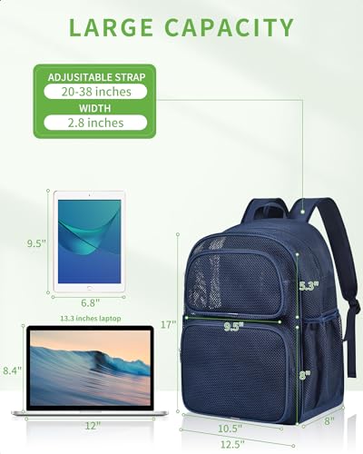 MAY TREE Mesh Backpack Heavy Duty Big Mesh Bag Large Capacity for Travel Beach Hiking Outdoor Sports with Paded Strap, Blue - color: Blue
