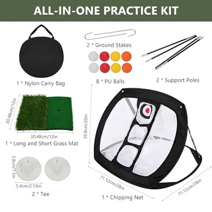 Pop-Up Golf Chipping Net Set with Mat & 8 Practice Balls- Professional Golf Chipping Practice Ideal for Indoor and Outdoor Training- - Gifts for Men, Golfers, Teenage Boys and Beginners