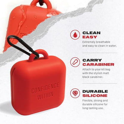 SAFEJAWZ Mouthguard Case with Carabiner Clip, Premium Durable and Flexible Silicone Design to Keep Mouth Guard Protected/Clean (One Size) (Red) - color: Red